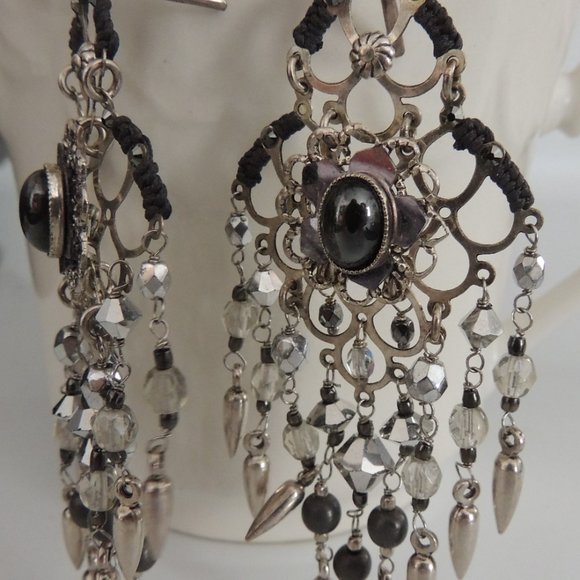 Beautiful pendant earrings, with onyx - Picture 4 of 5